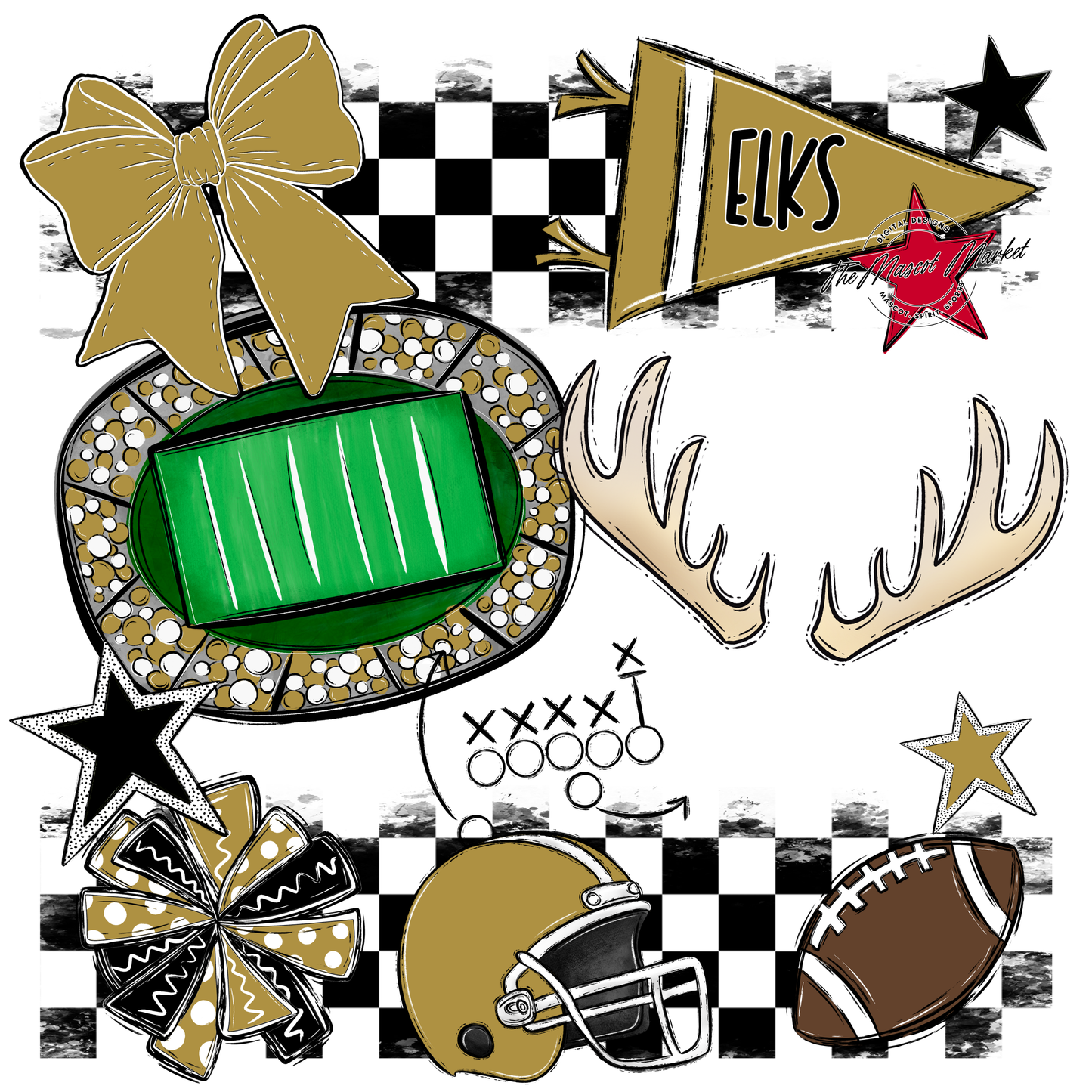 Elks Checkers Mascot Spirit Design-Gold