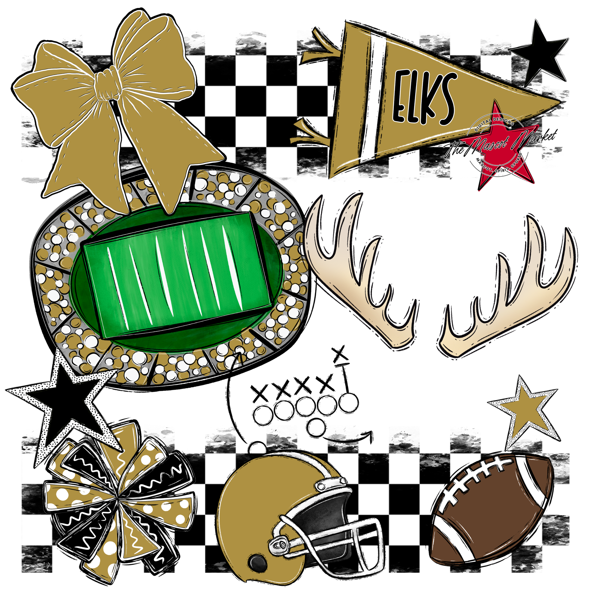 Elks Checkers Mascot Spirit Design-Gold