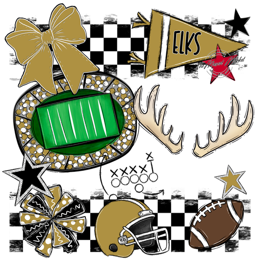Elks Checkers Mascot Spirit Design-Gold