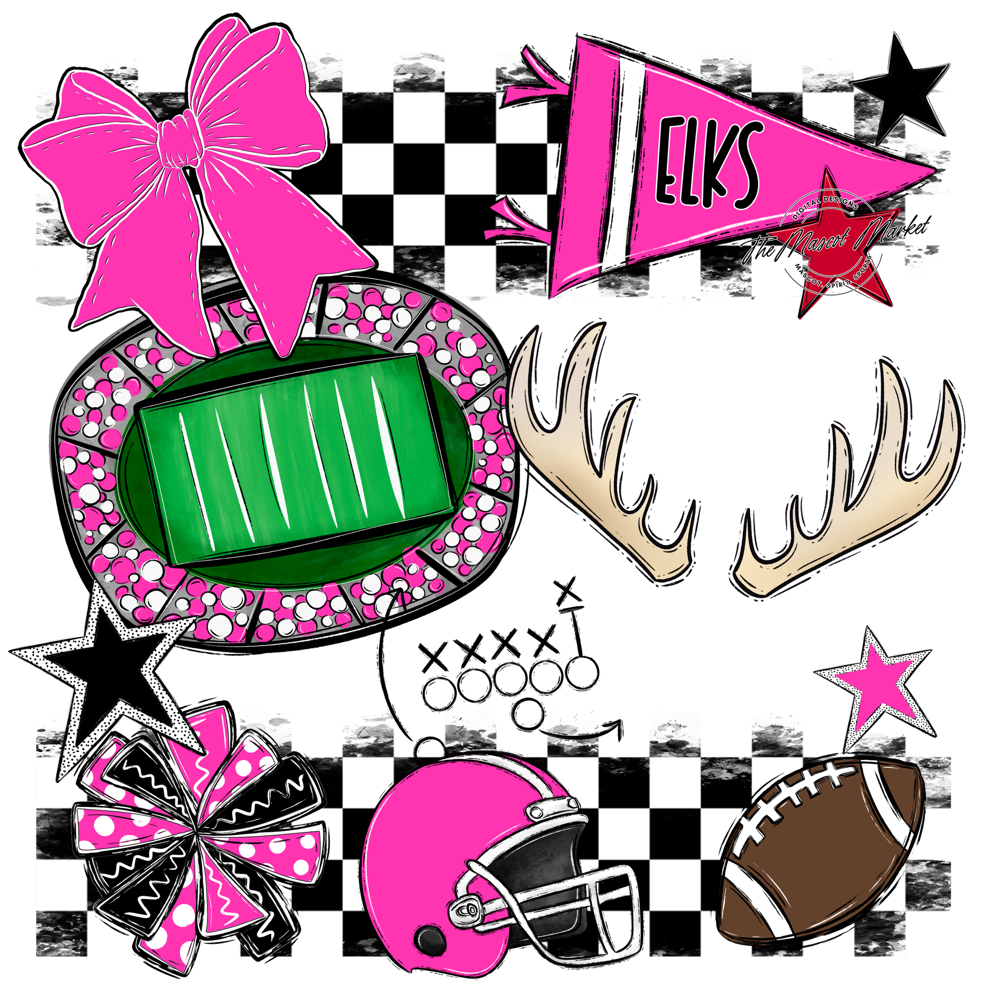 Elks Checkers Mascot Spirit Design-Pink