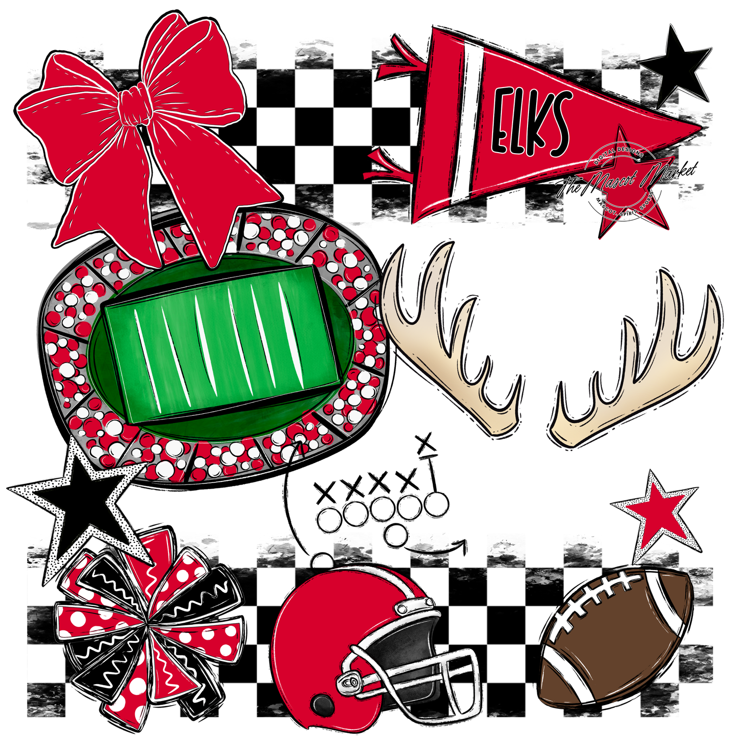 Elks Checkers Mascot Spirit Design-Red