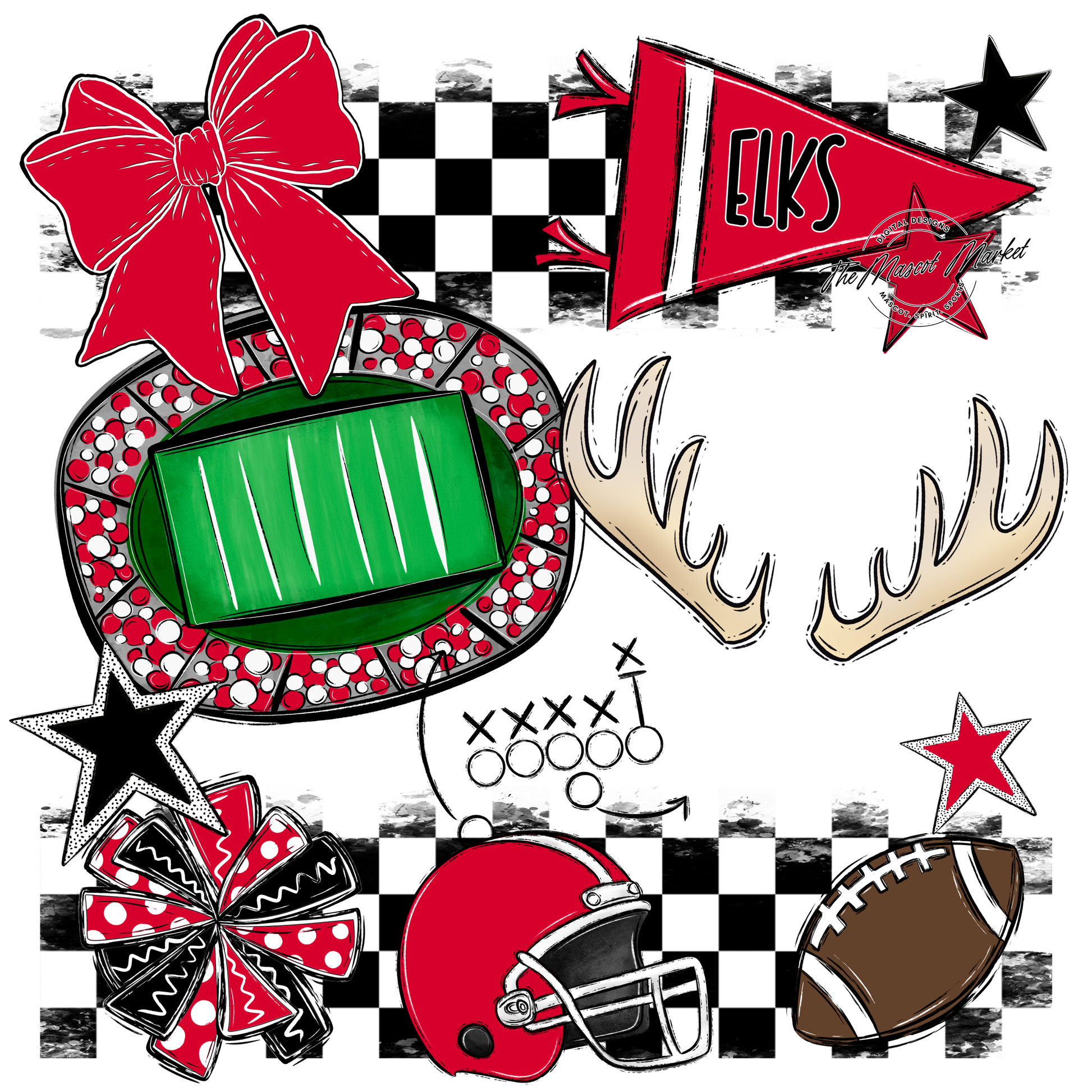 Elks Checkers Mascot Spirit Design-Red