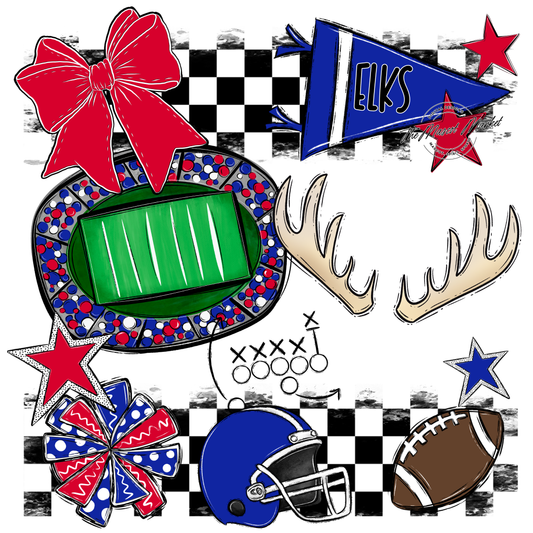 Elks Checkers Mascot Spirit Design-Royal Blue-Red