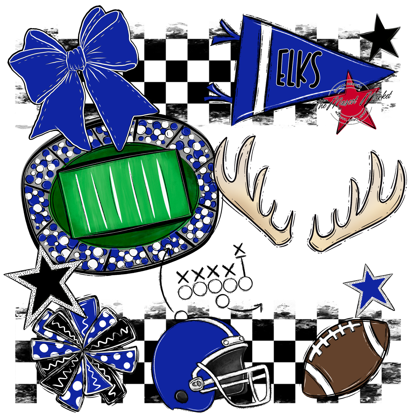 Elks Checkers Mascot Spirit Design-Royal Blue