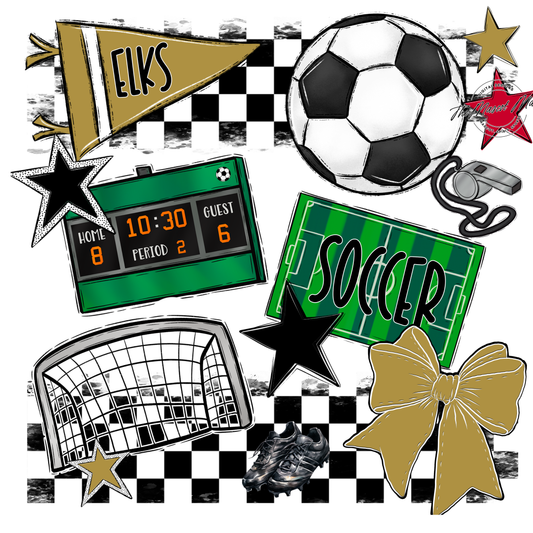 Elks Checkers Soccer Spirit Design-Gold