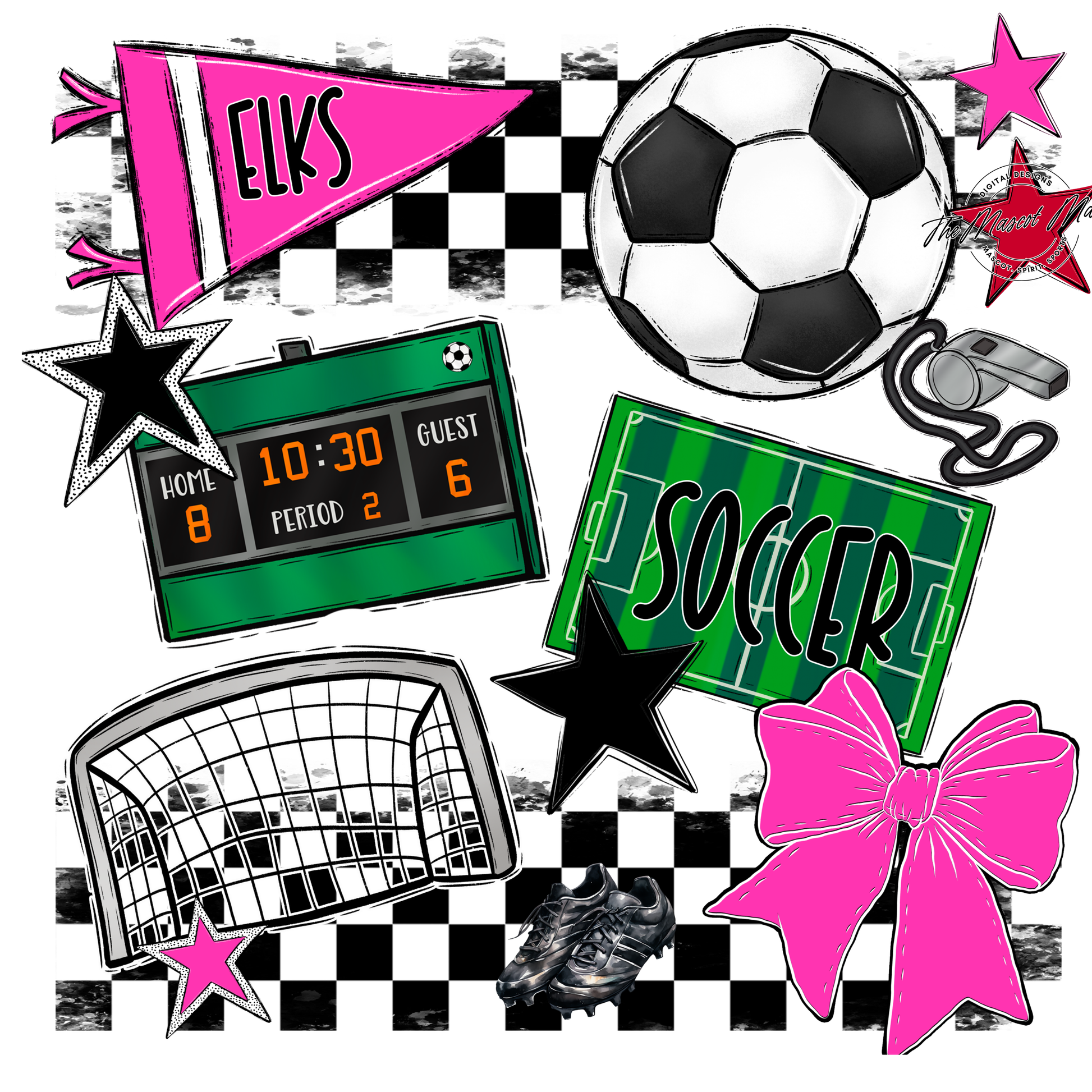 Elks Checkers Soccer Spirit Design-Pink