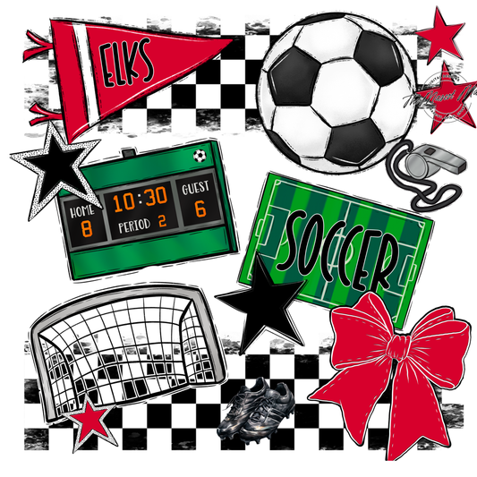 Elks Checkers Soccer Spirit Design-Red