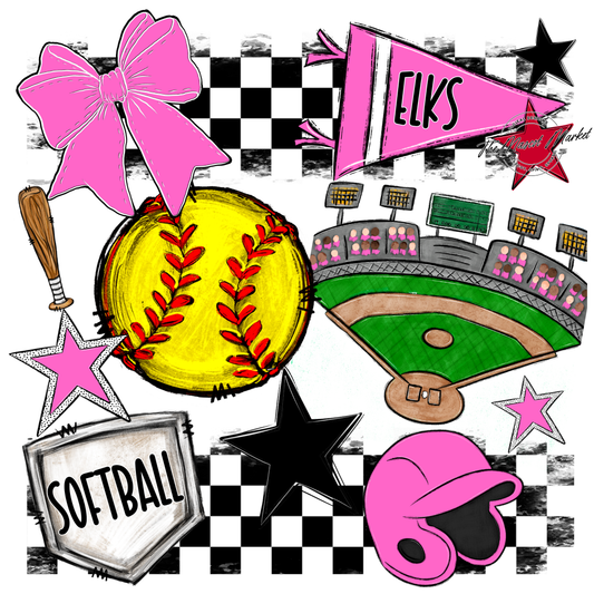 Elks Checkers Softball Spirit Design-Baby Pink