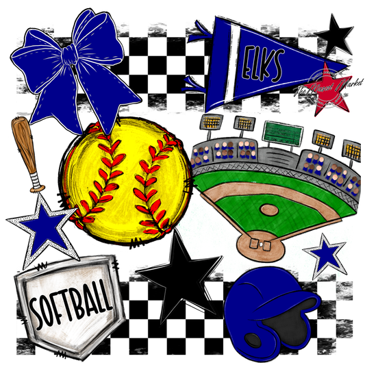 Elks Checkers Softball Spirit Design-Blue