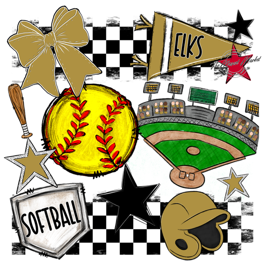 Elks Checkers Softball Spirit Design-Gold