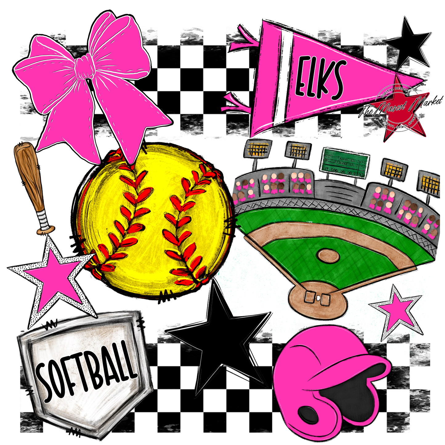 Elks Checkers Softball Spirit Design-Pink