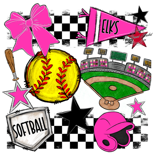 Elks Checkers Softball Spirit Design-Pink