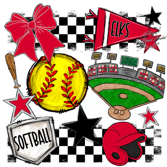 Elks Checkers Softball Spirit Design-Red