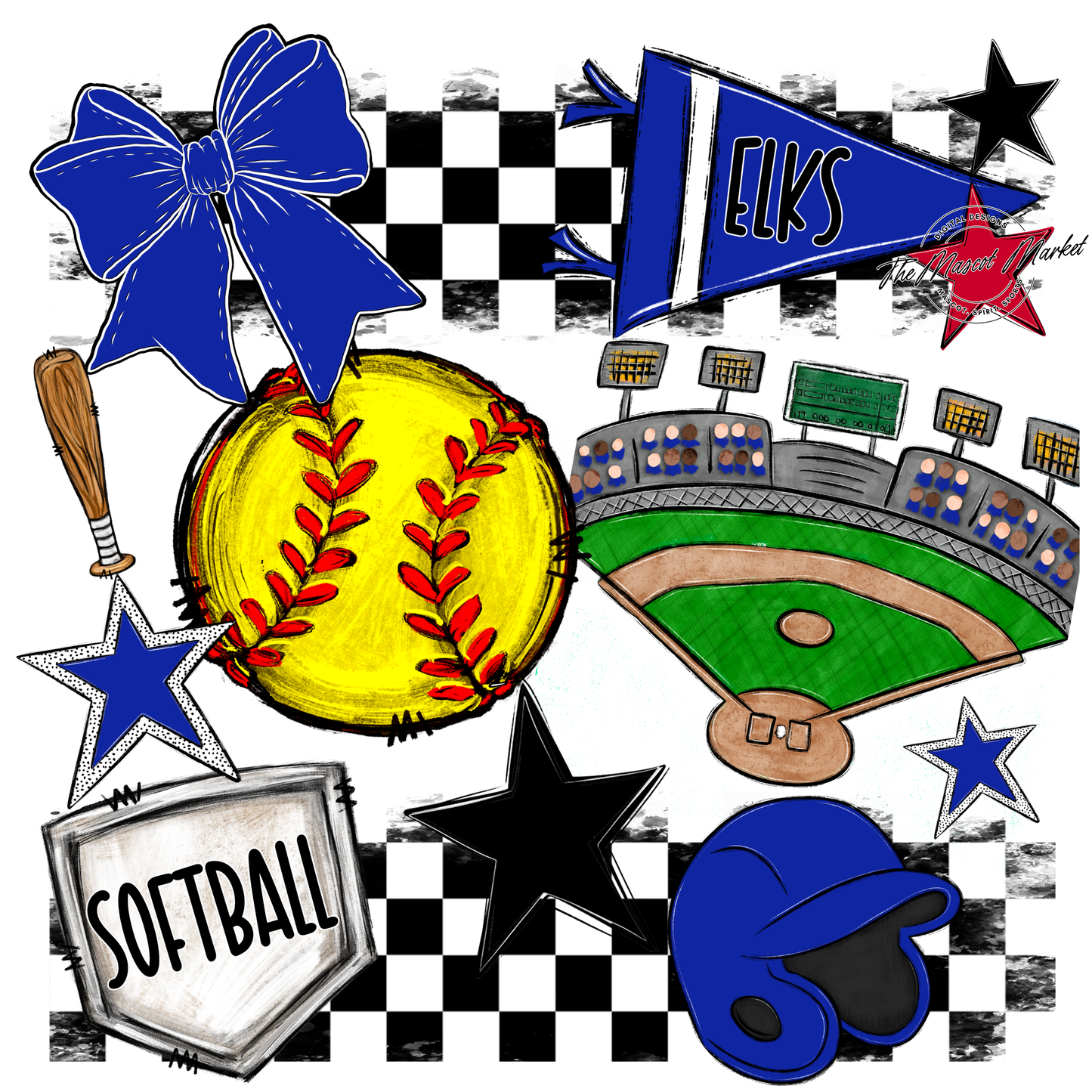 Elks Checkers Softball Spirit Design-Royal Blue