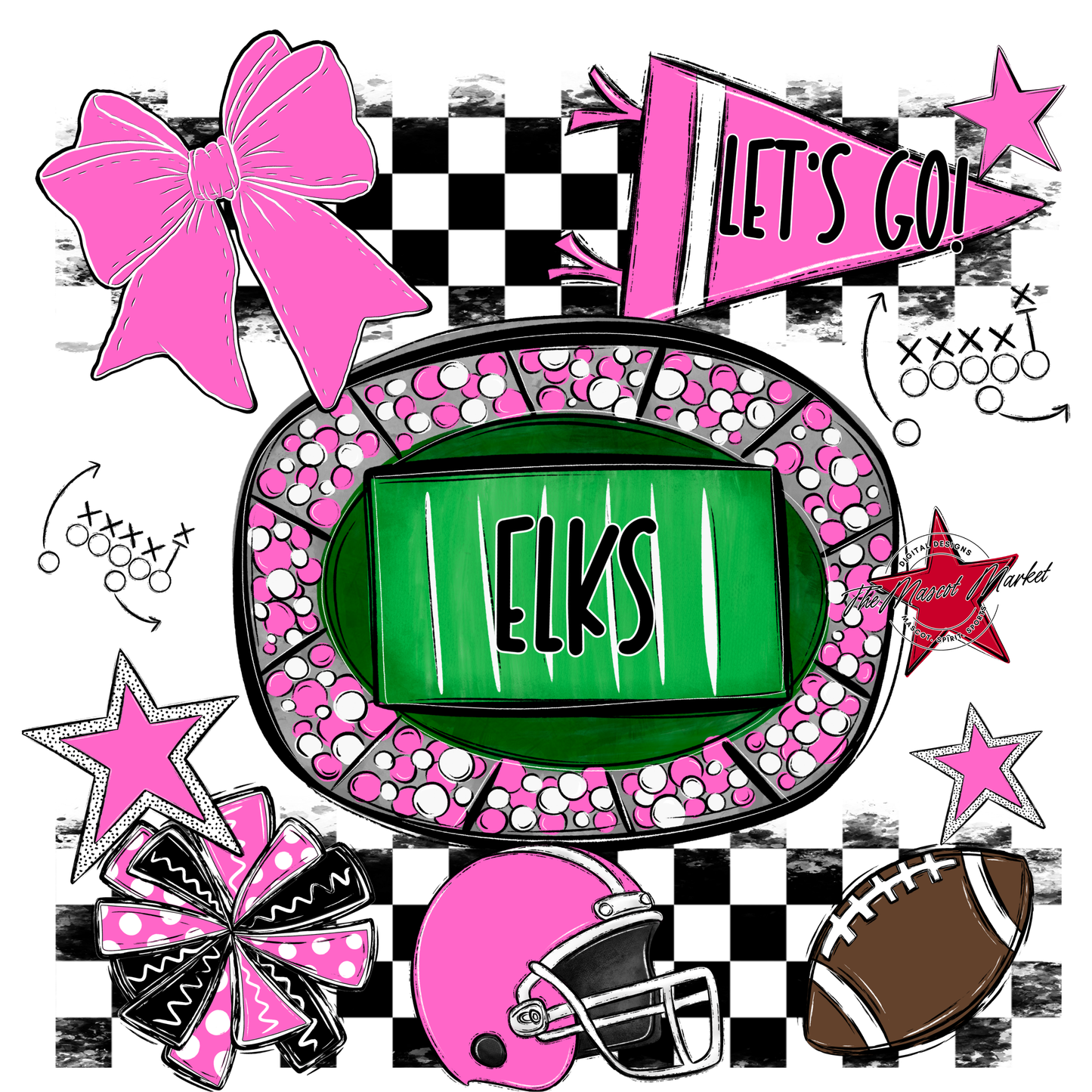 Elks Checkers Spirit Design-Baby Pink