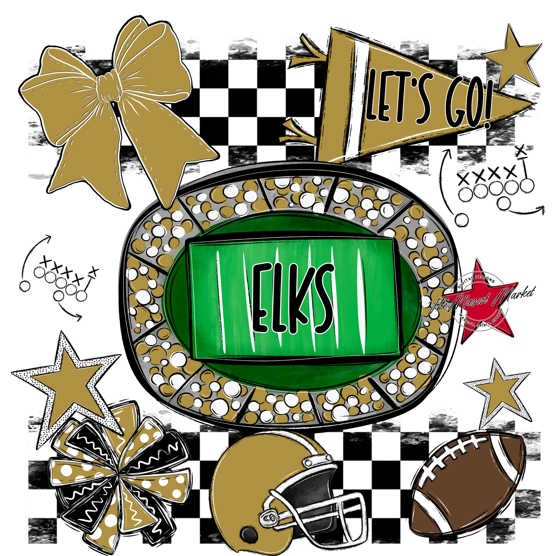 Elks Checkers Spirit Design-Gold