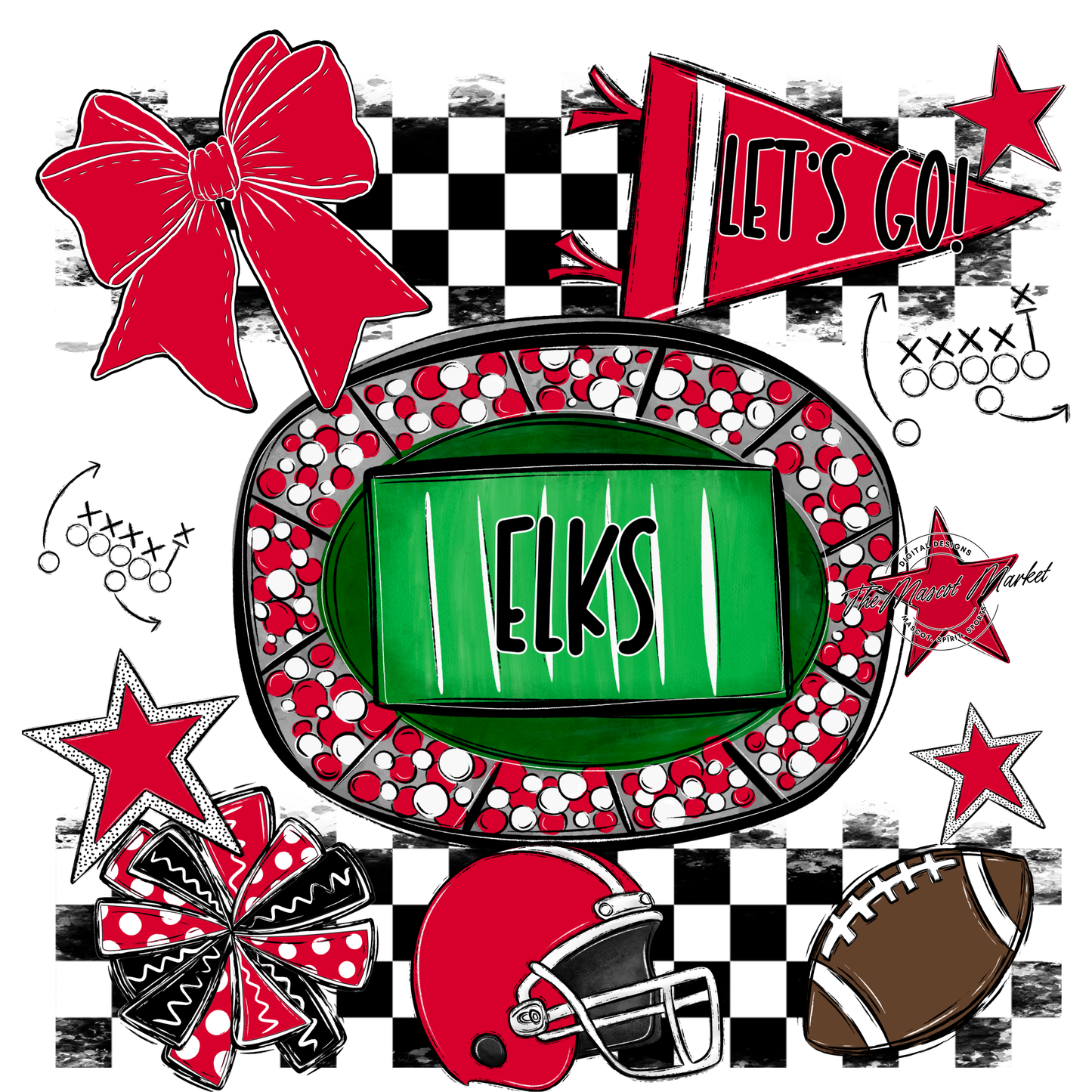 Elks Checkers Spirit Design-Red