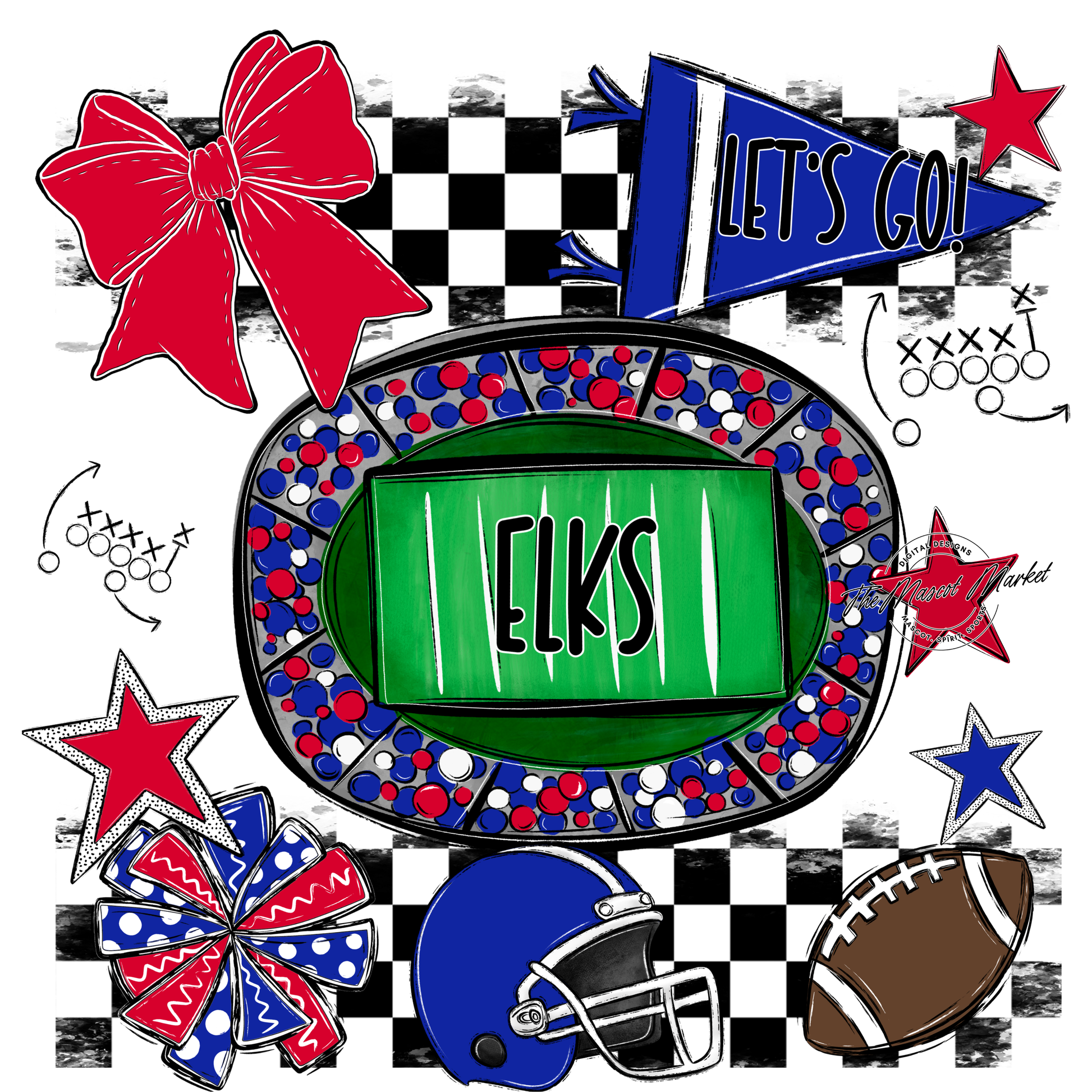 Elks Checkers Spirit Design-Royal Blue-Red