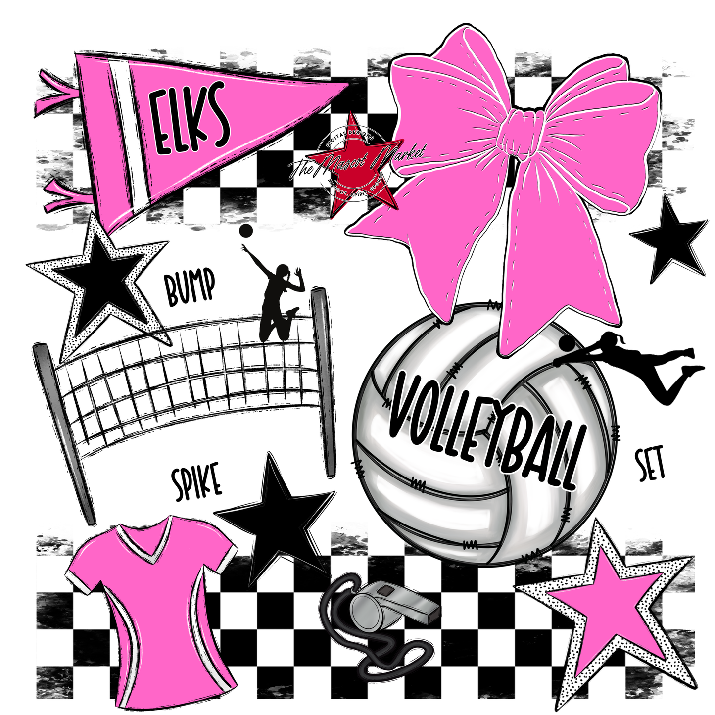 Elks Checkers Volleyball Spirit Design-Baby Pink