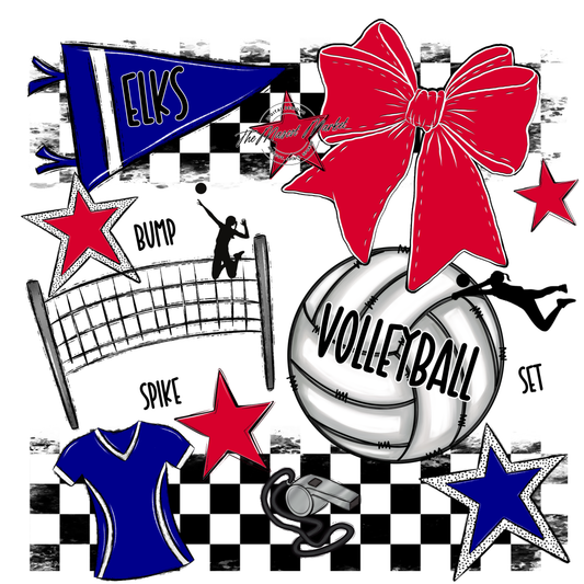 Elks Checkers Volleyball Spirit Design-Blue-Red
