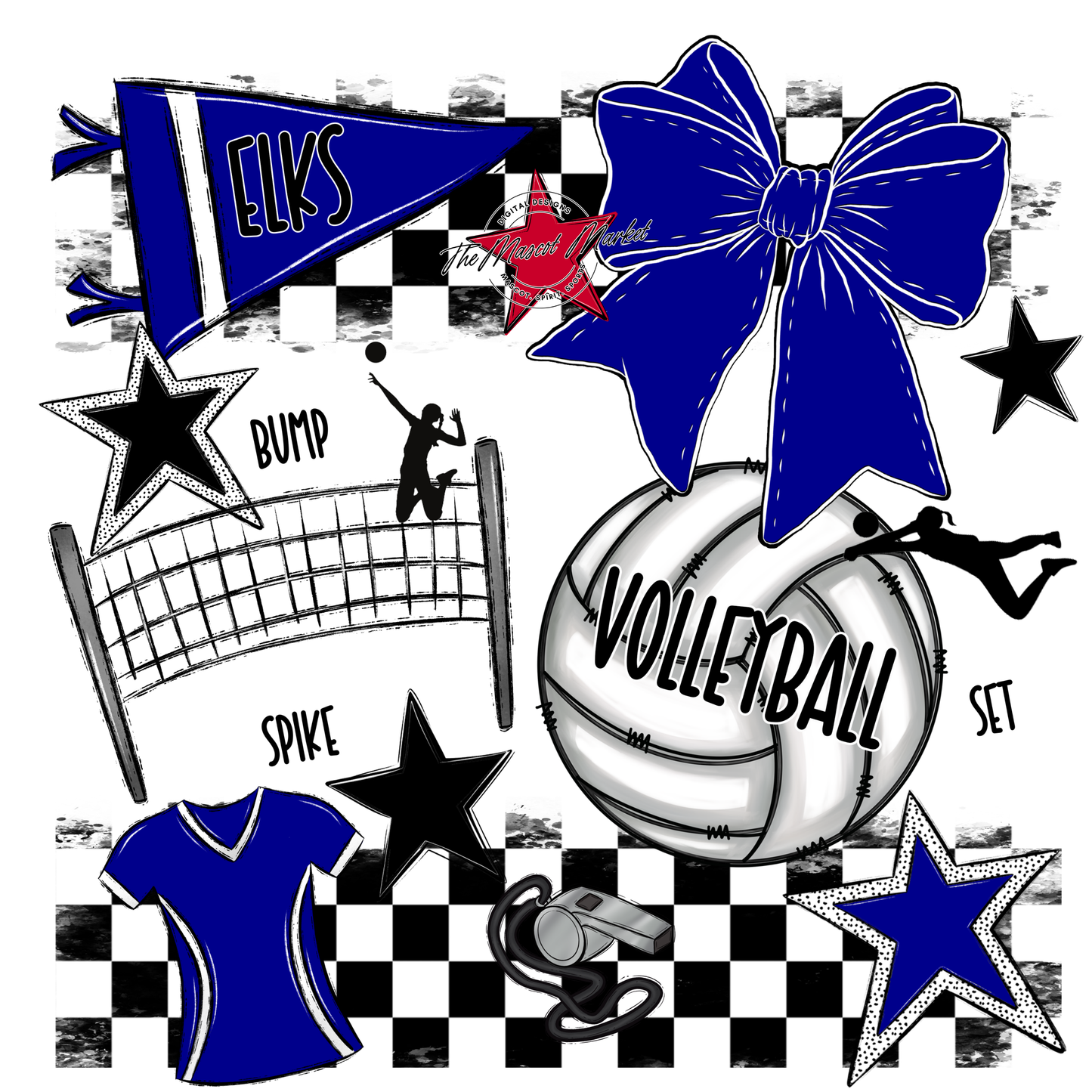 Elks Checkers Volleyball Spirit Design-Blue
