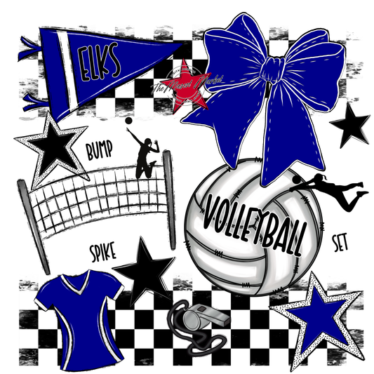 Elks Checkers Volleyball Spirit Design-Blue