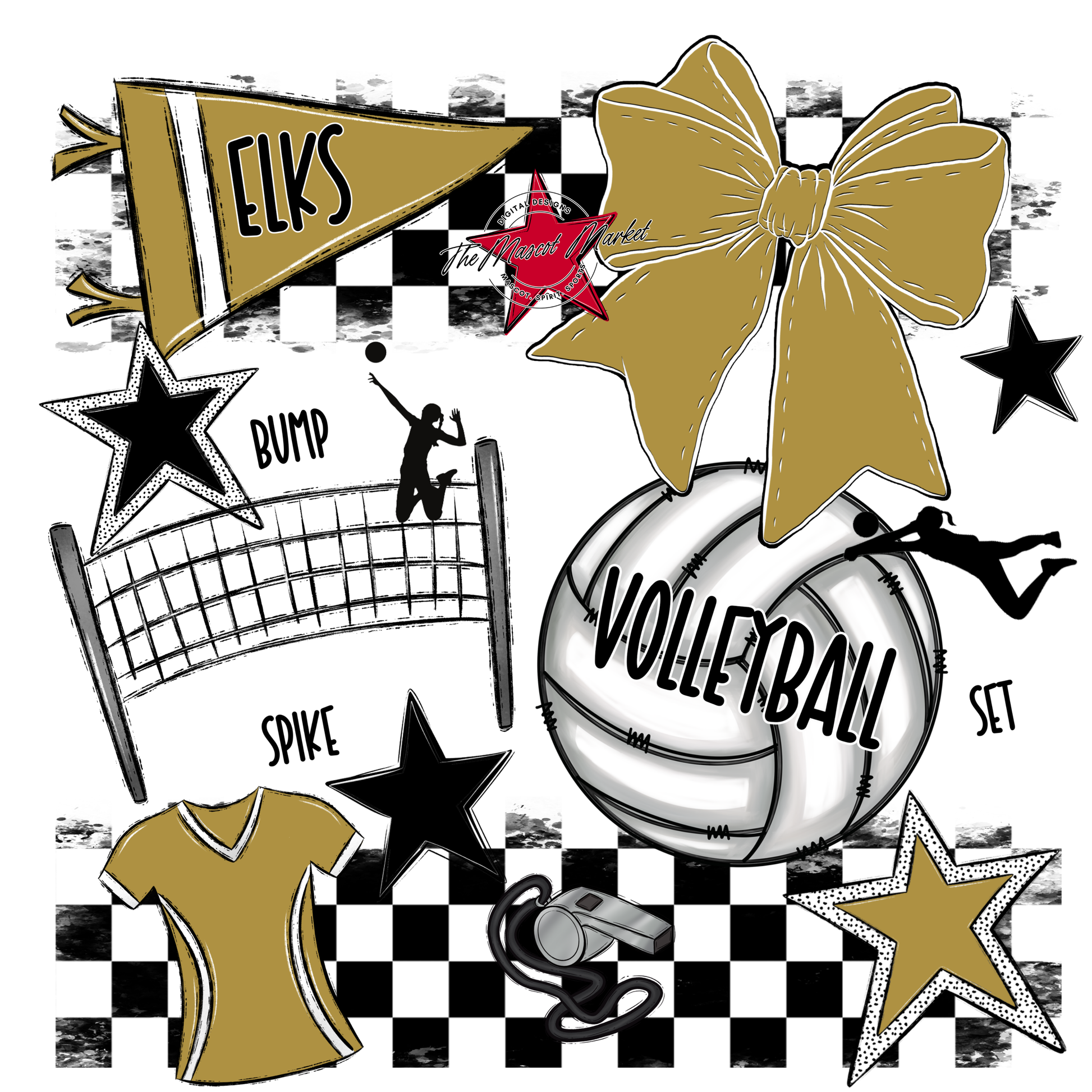 Elks Checkers Volleyball Spirit Design-Gold