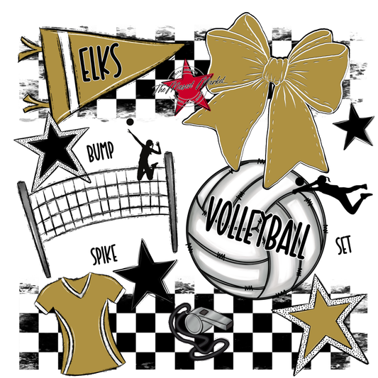Elks Checkers Volleyball Spirit Design-Gold