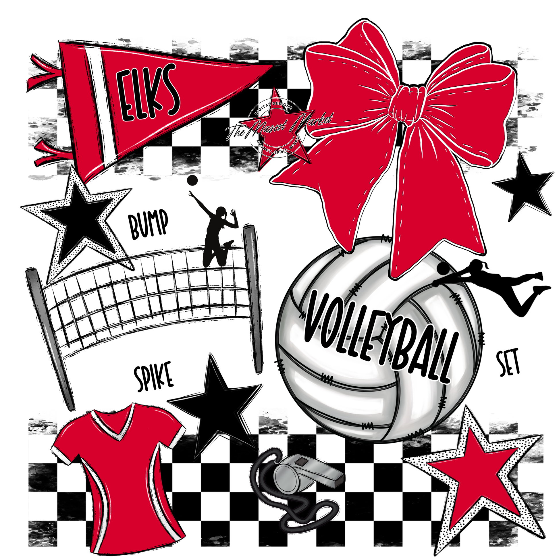 Elks Checkers Volleyball Spirit Design-Red