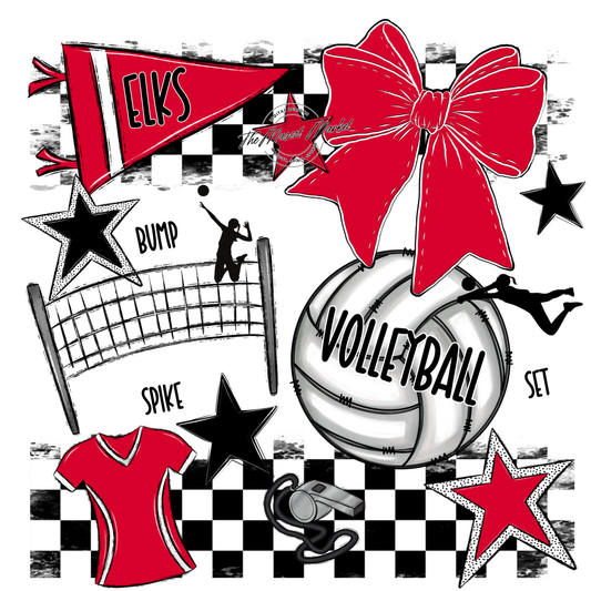 Elks Checkers Volleyball Spirit Design-Red