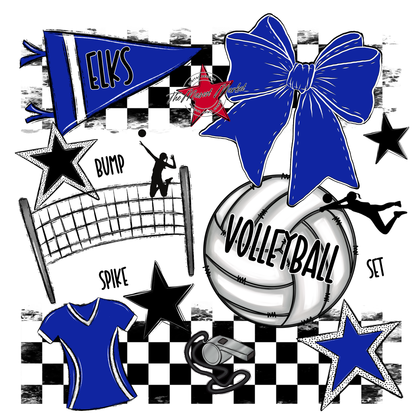 Elks Checkers Volleyball Spirit Design-Royal Blue