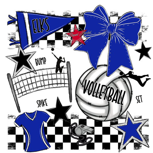 Elks Checkers Volleyball Spirit Design-Royal Blue