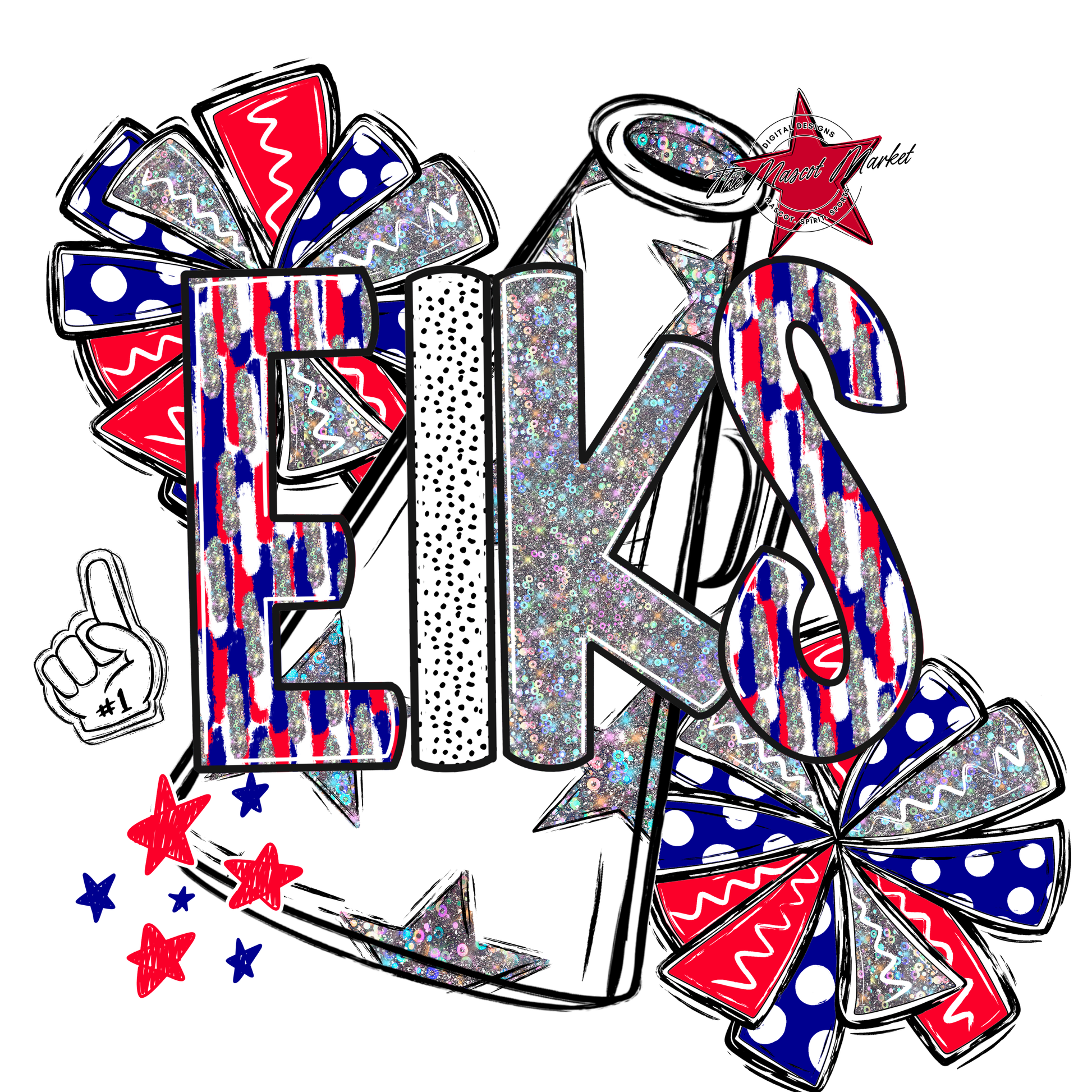 Elks Cheer Megaphone Scrape-Blue-Red