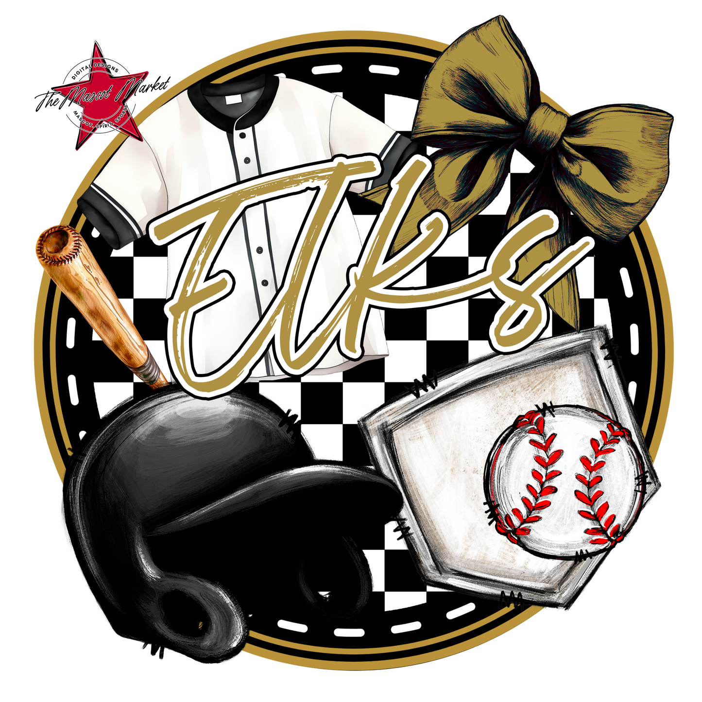 Elks Circle Baseball Design-Gold