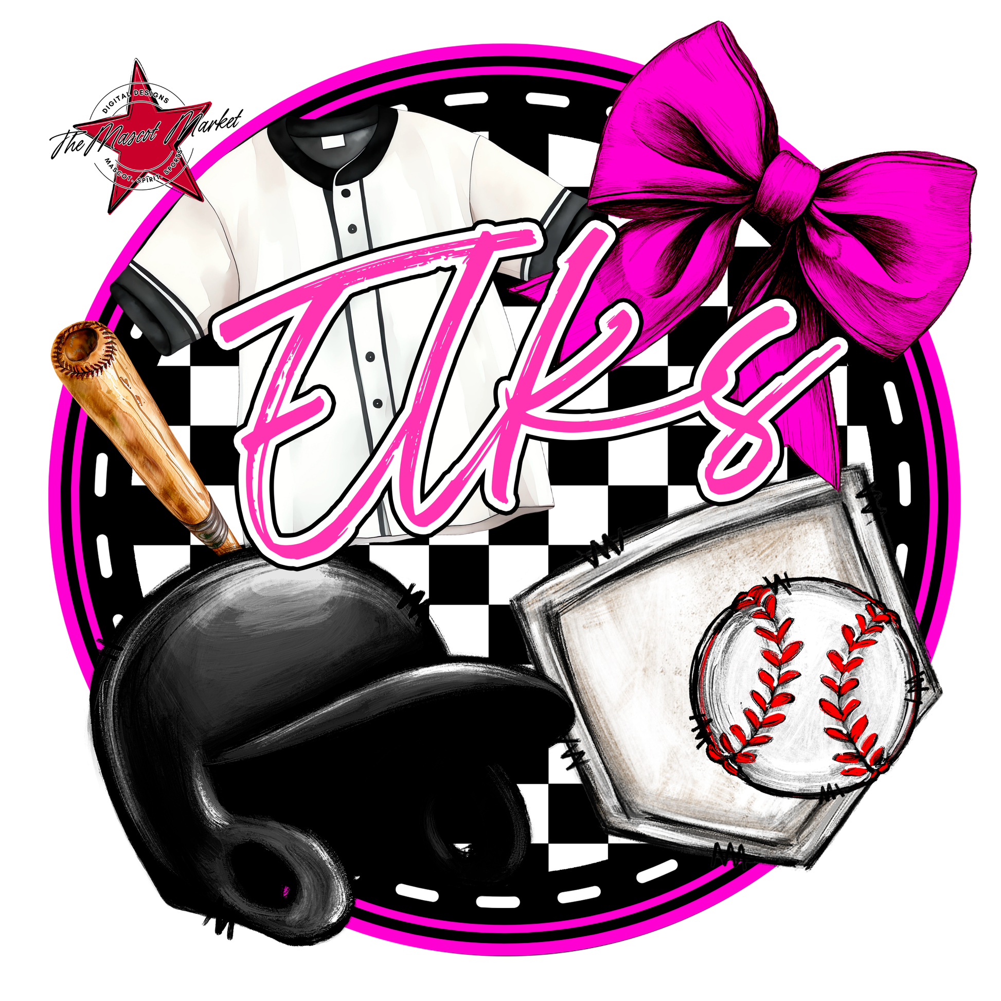 Elks Circle Baseball Design-Pink