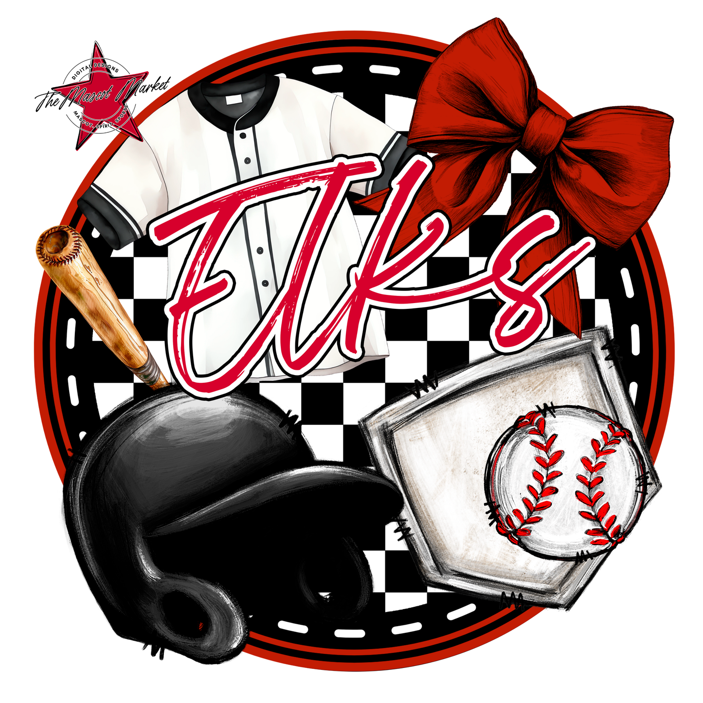 Elks Circle Baseball Design-Red