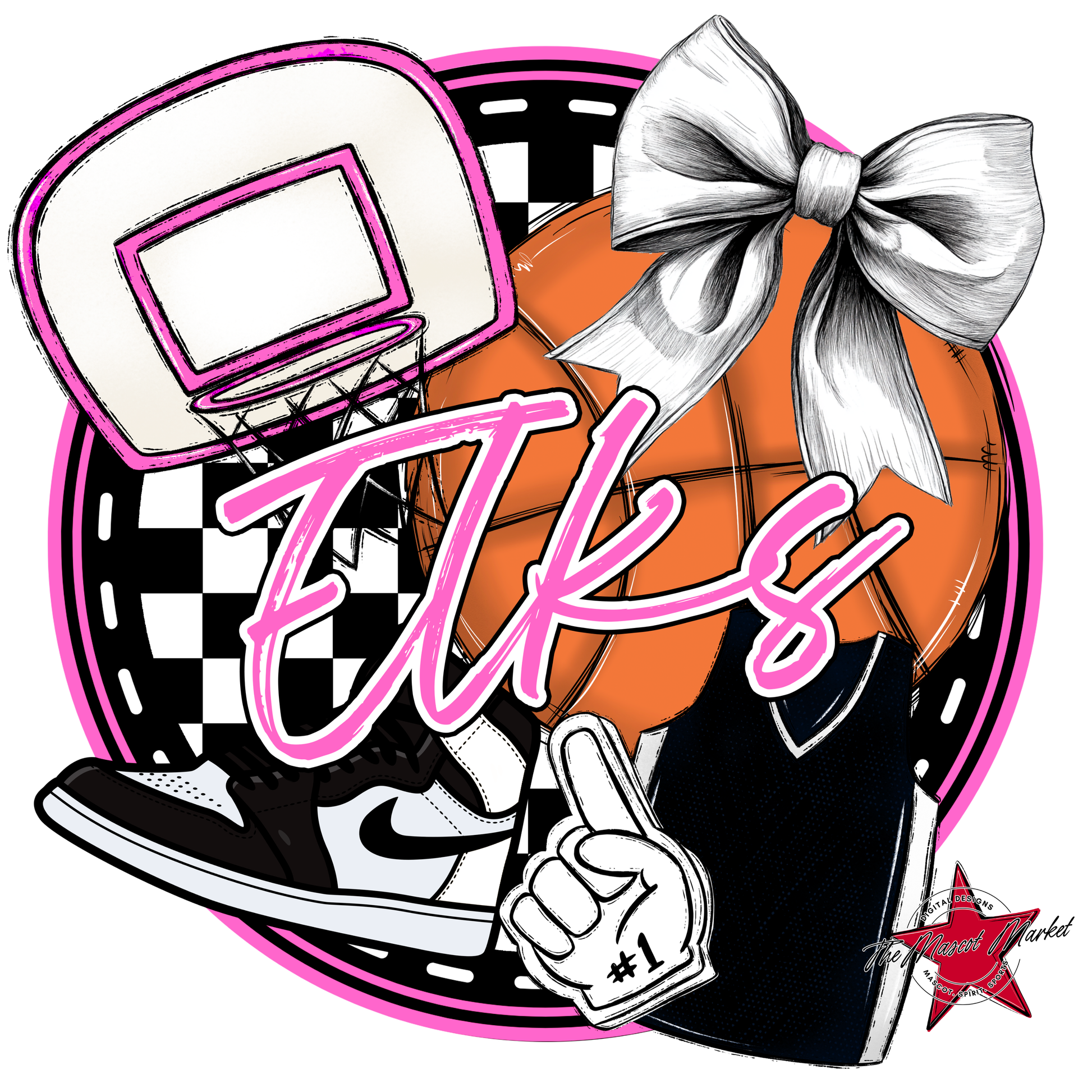 Elks Circle Basketball Design-Baby Pink