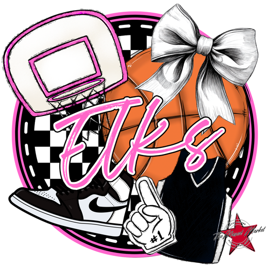 Elks Circle Basketball Design-Baby Pink