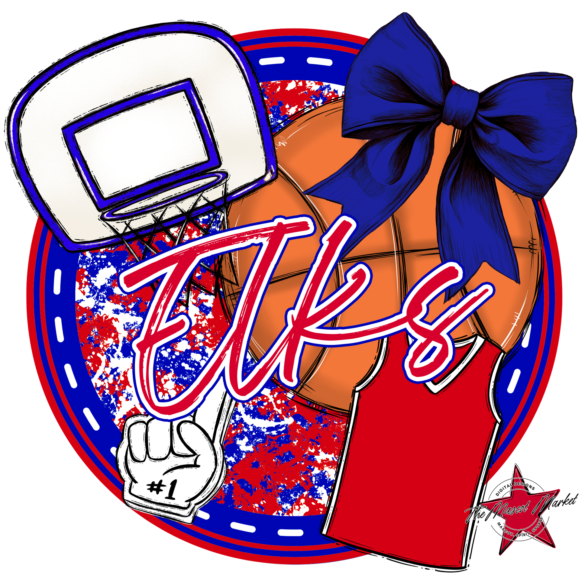 Elks Circle Basketball Design-Blue-Red