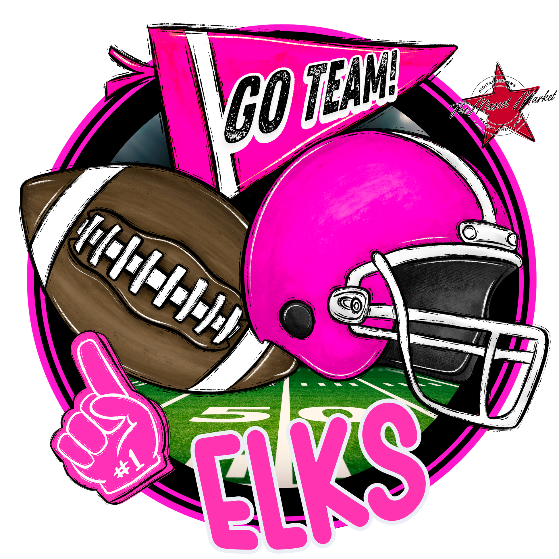Elks Circle Football Design-Pink