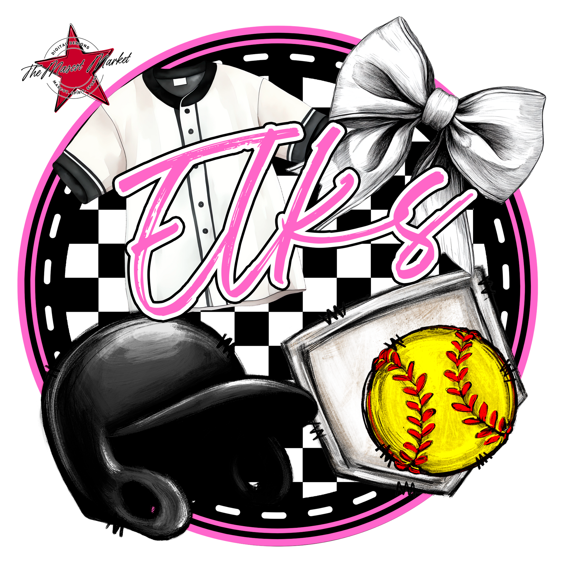 Elks Circle Softball Design-Baby Pink