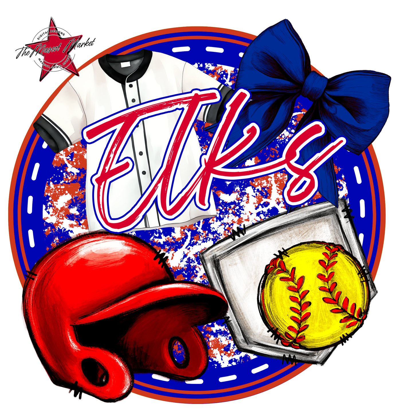 Elks Circle Softball Design-Blue-Red