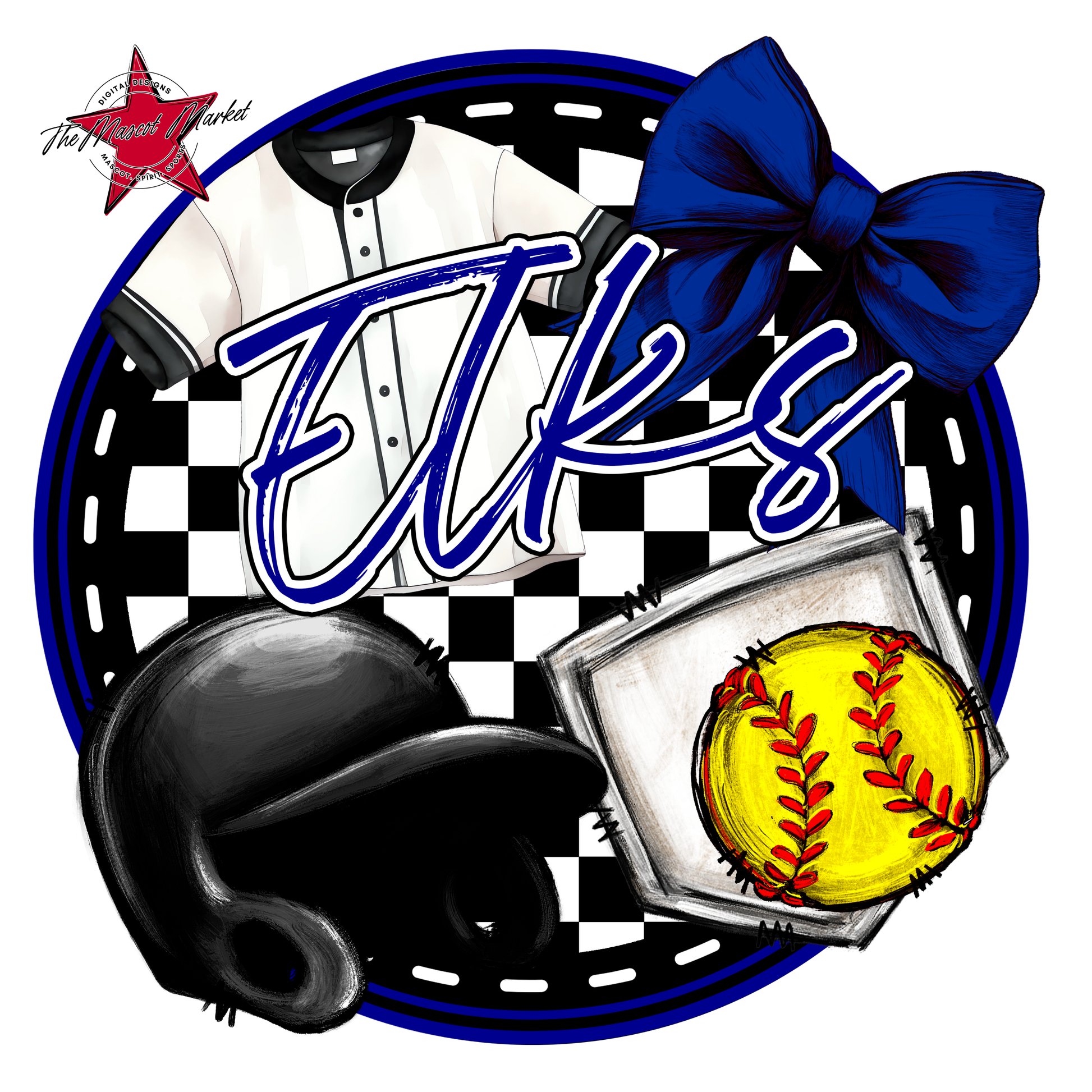 Elks Circle Softball Design-Blue