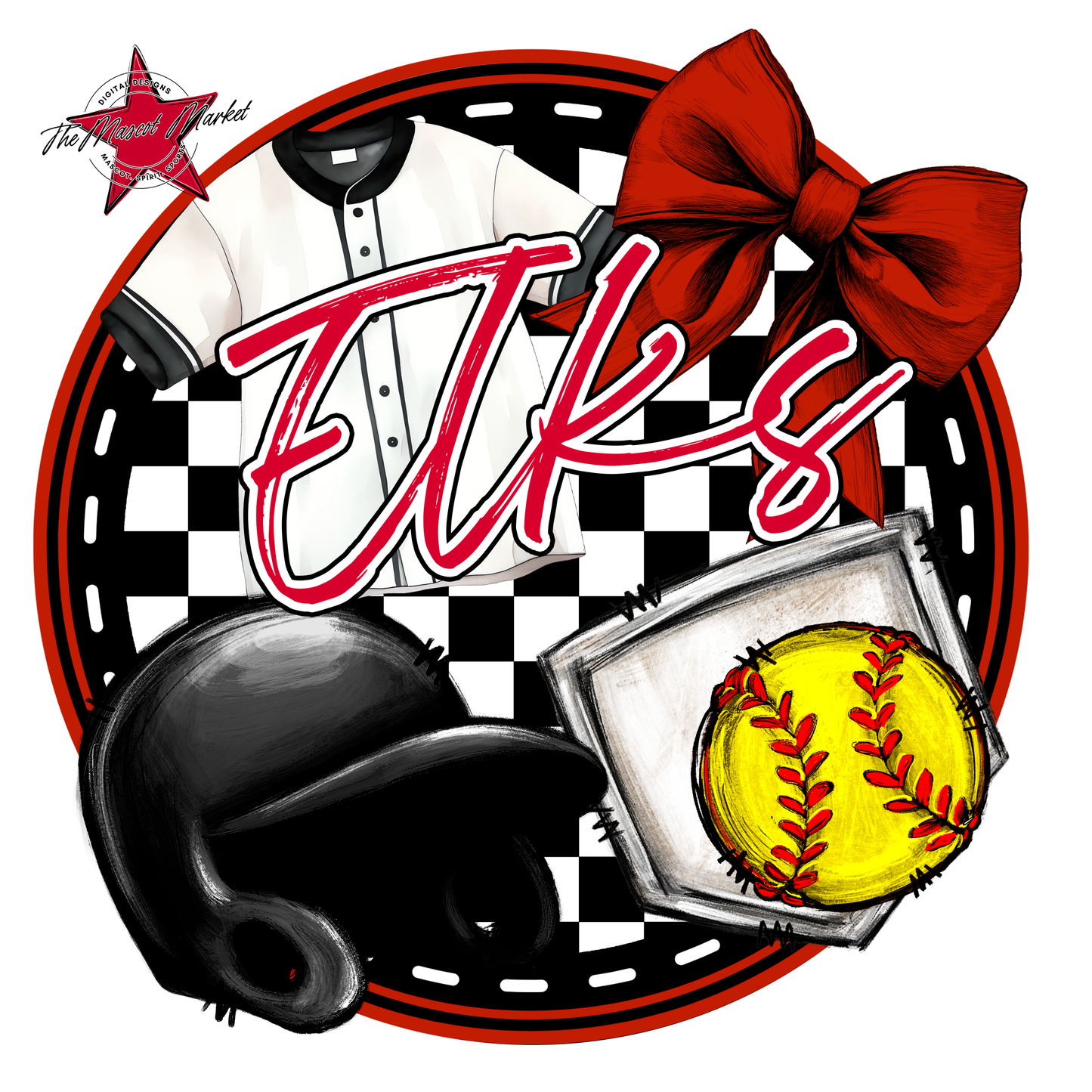 Elks Circle Softball Design-Red