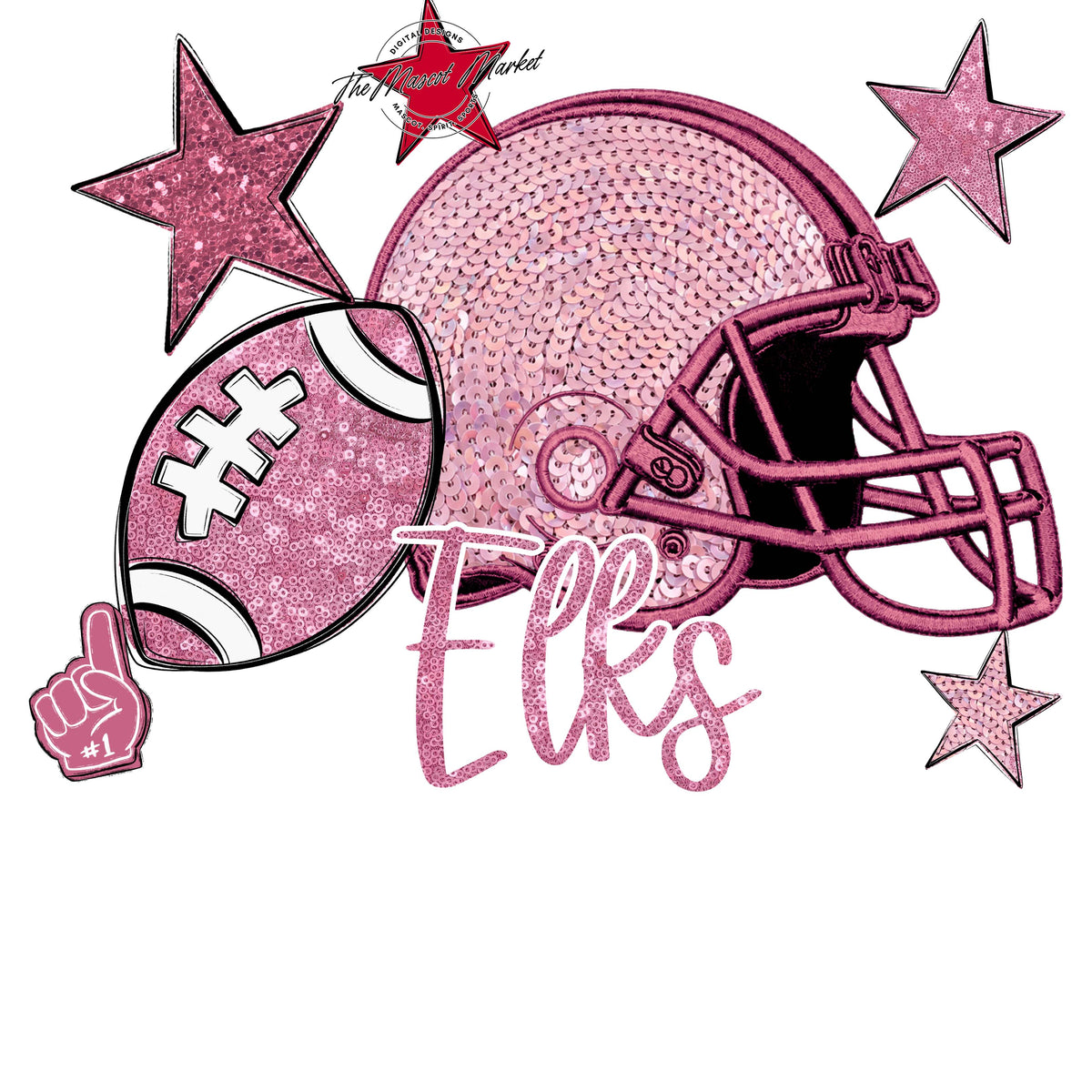Elks Football Embroidered Sequins Design-Pink Out