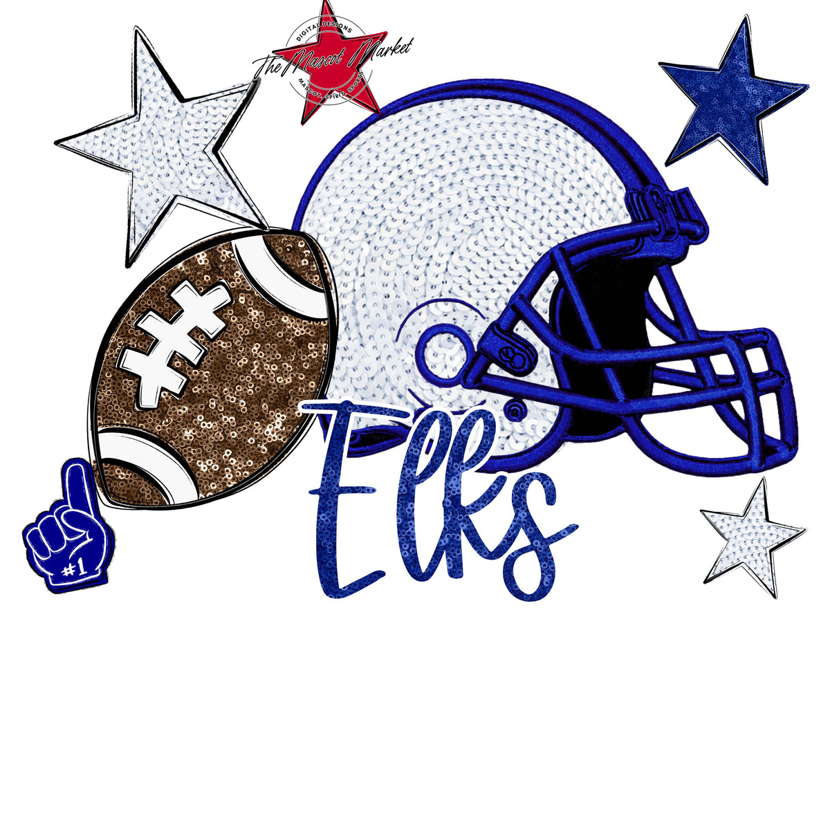 Elks Football Embroidered Sequins Design-Blue