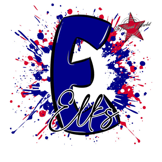 Elks Mascot Splatter-Blue & Red