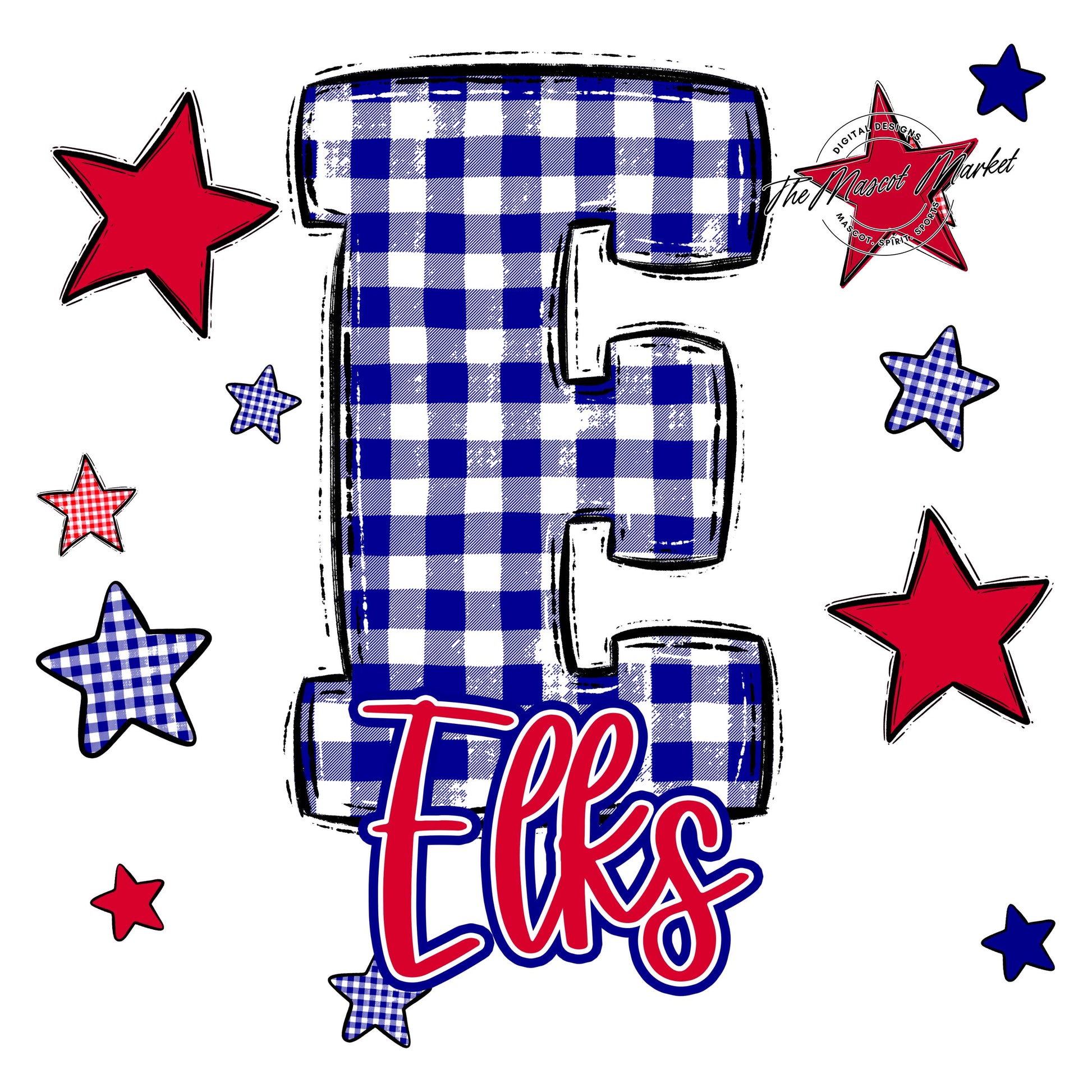 Elks Plaid Star Design-Blue & Red