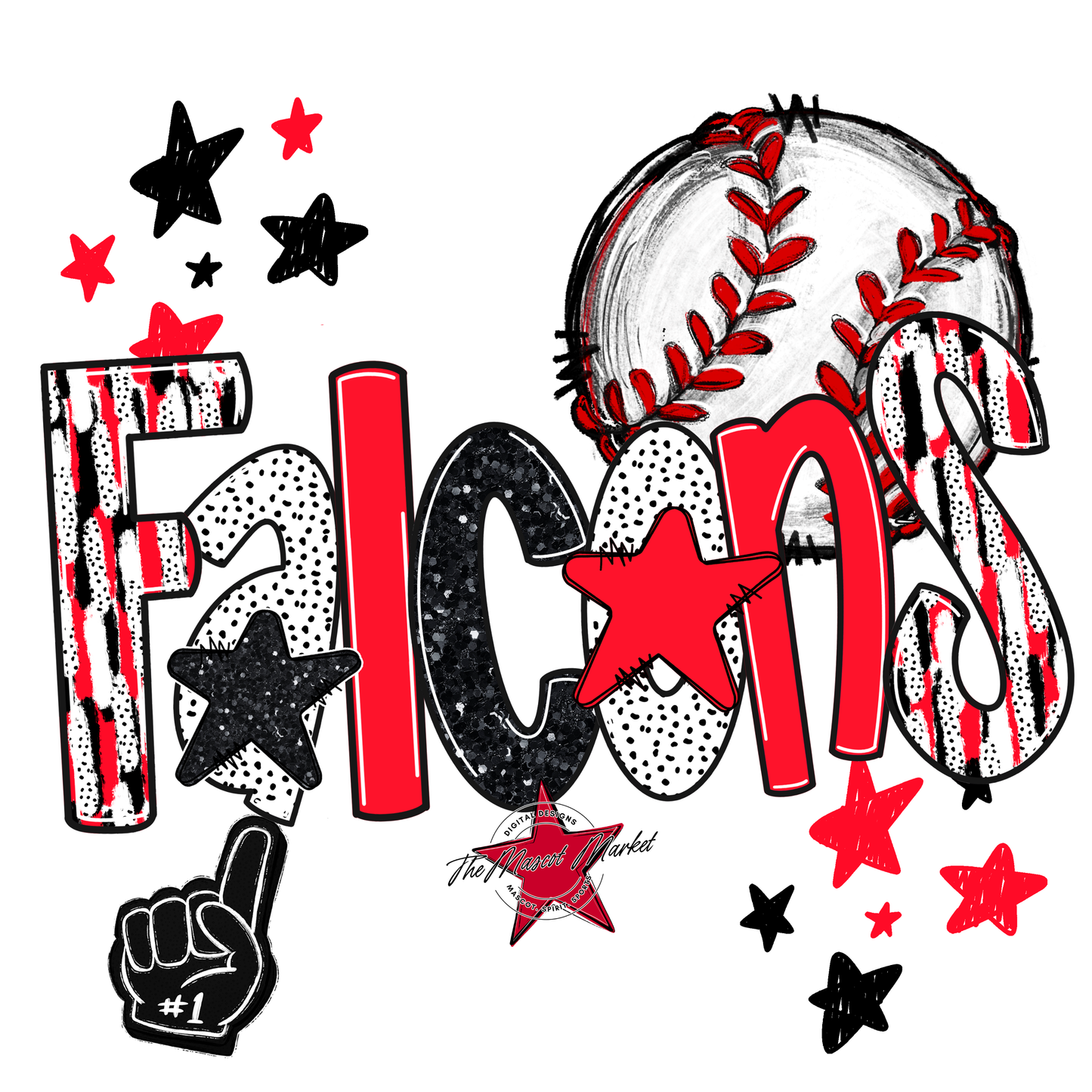 Falcons Baseball Scrape-Bright Red