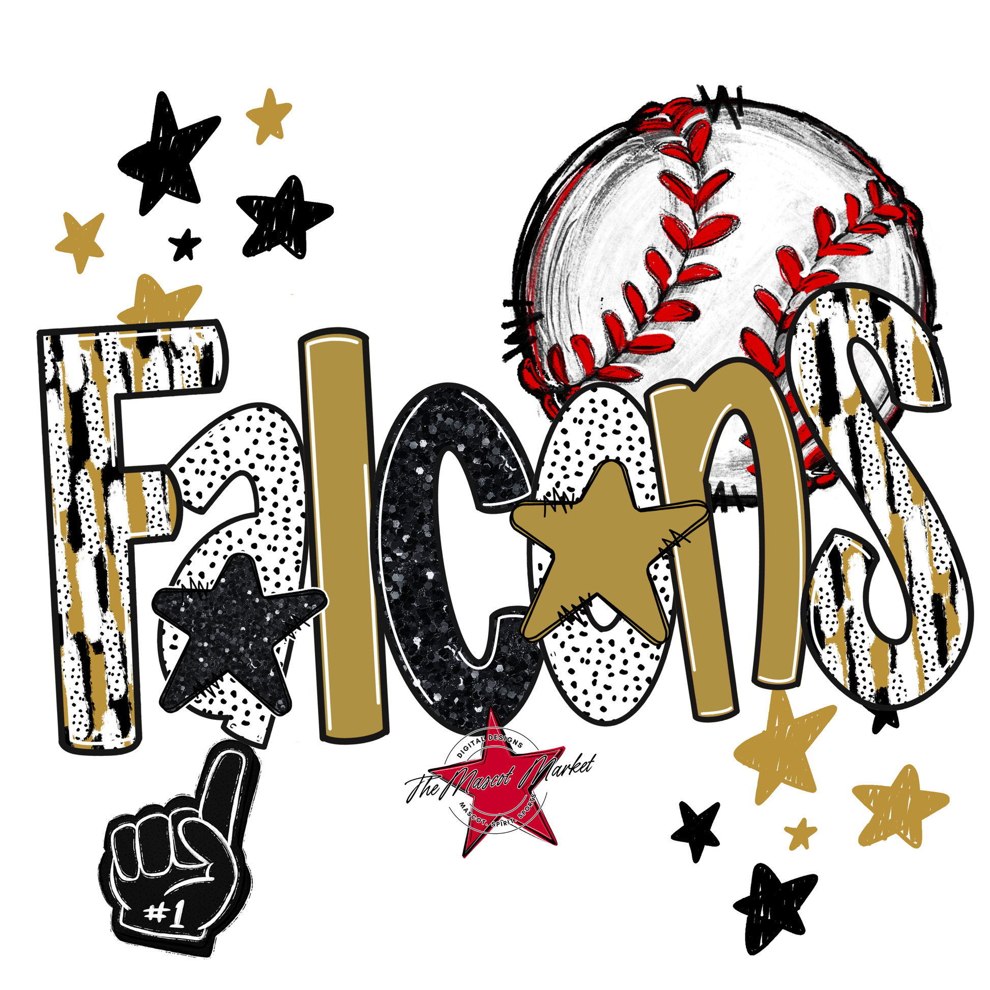 Falcons Baseball Scrape-Gold